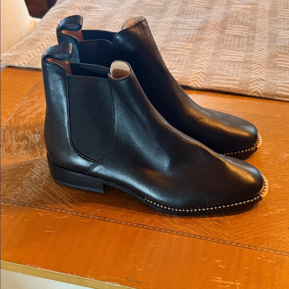 Coach Black Leather Ankle Boots with Gold Trim Size 6 - Picture 3 of 5